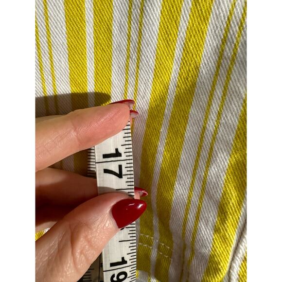 Loft Skirt Womens 2 Yellow Striped Mini Mid Rise Stretch Pockets White - Picture 7 of 8